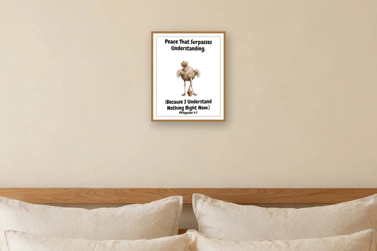 The same print shown hanging on a wall — frame for display only, not included