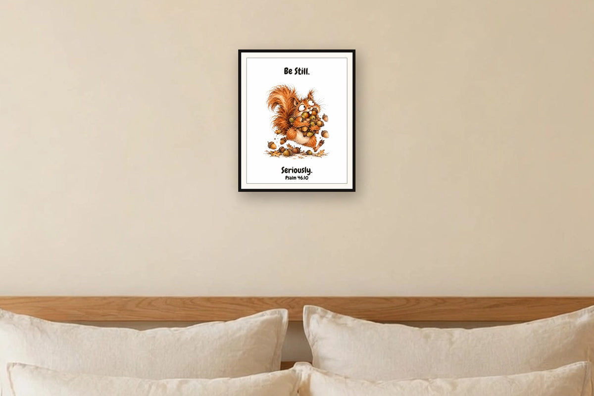 The same print shown hanging on a wall — frame for display only, not included