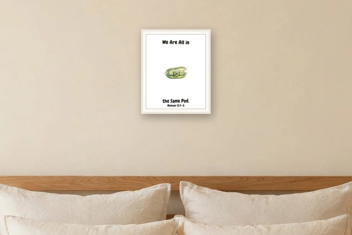 The same print shown hanging on a wall — frame for display only, not included