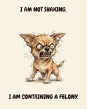 Furious Chihuahua watercolor art print — "I AM NOT SHAKING. I AM CONTAINING A FELONY." Unframed print artwork.