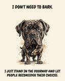Judgmental Cane Corso watercolor art print — "I DON'T NEED TO BARK. I JUST STAND IN THE DOORWAY AND LET PEOPLE RECONSIDER THEIR CHOICES." Unframed print artwork.