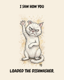 Virgo Cat zodiac watercolor art print — "I SAW HOW YOU LOADED THE DISHWASHER." Unframed print artwork.