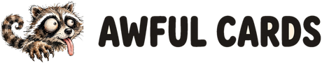 Awful Cards for Awesome People — header logo (raccoon and AWFUL CARDS)