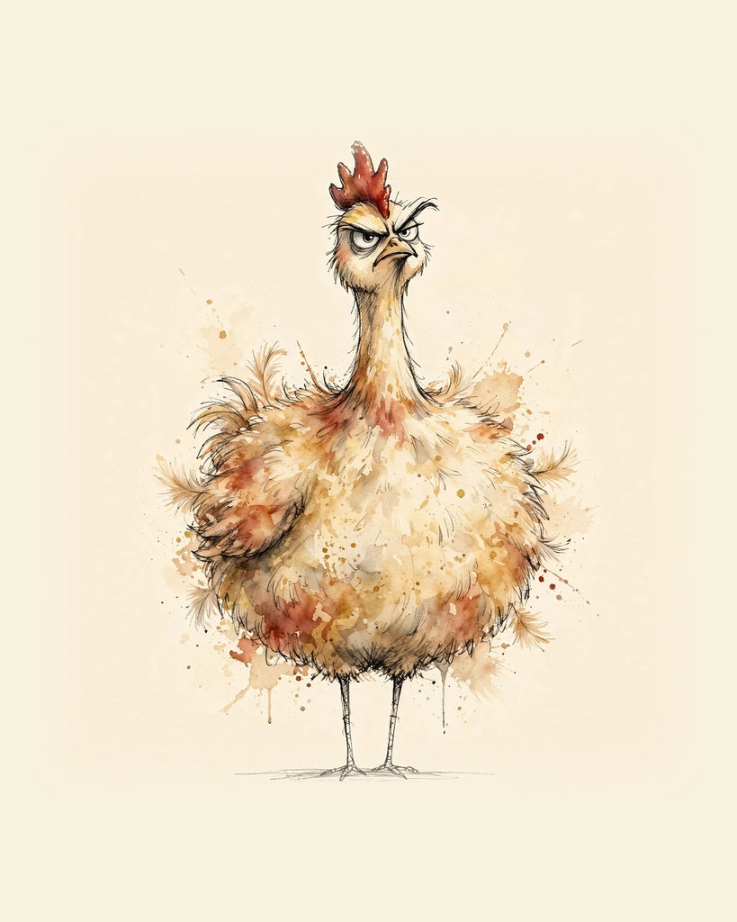 Wordless judgmental Chicken watercolor art print — the artwork alone on a warm cream background, no text