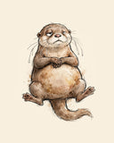 Wordless unbothered Otter watercolor art print — the artwork alone on a warm cream background, no text
