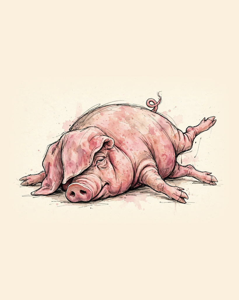 Wordless unbothered Pig watercolor art print — the artwork alone on a warm cream background, no text