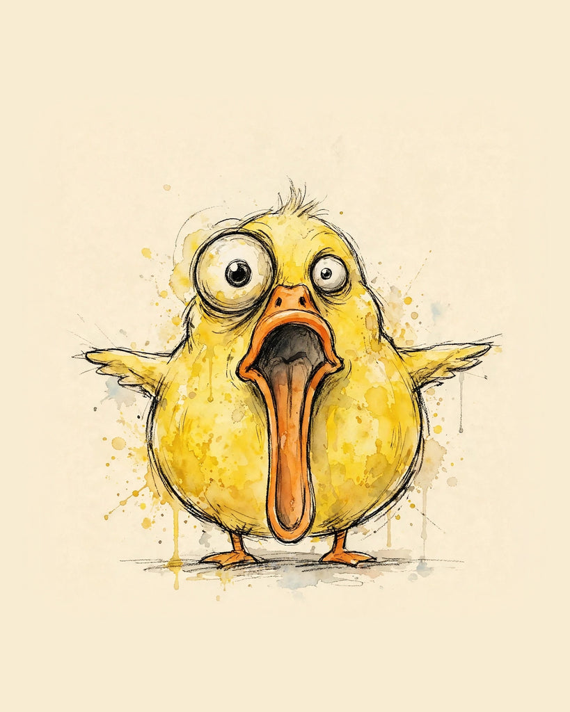 Wordless horrified Yellow Duck watercolor art print — the artwork alone on a warm cream background, no text