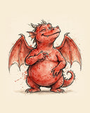 Wordless smug Red Dragon watercolor art print — the artwork alone on a warm cream background, no text