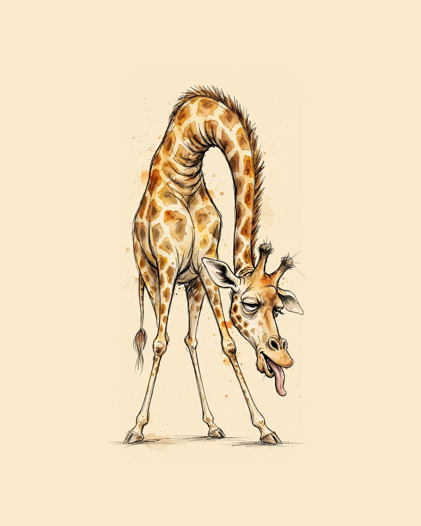 Wordless unbothered Giraffe watercolor art print — the artwork alone on a warm cream background, no text
