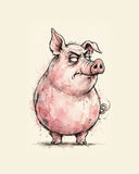 Wordless judgmental Pig watercolor art print — the artwork alone on a warm cream background, no text