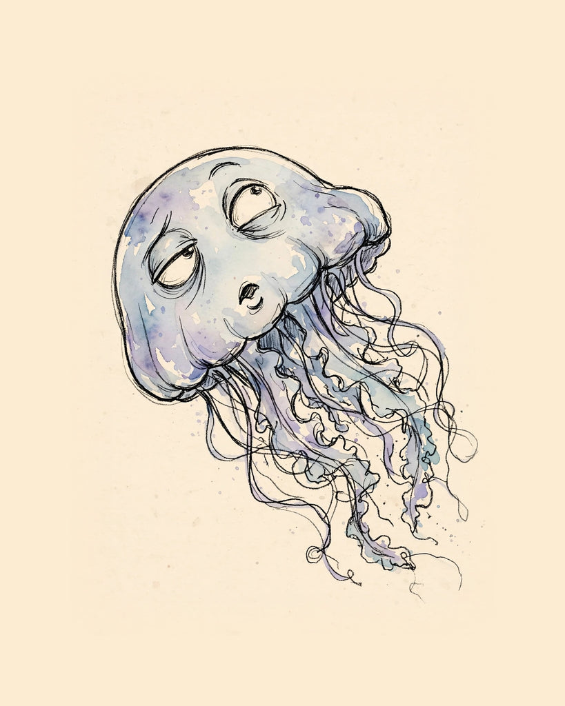 Wordless unbothered Jellyfish watercolor art print — the artwork alone on a warm cream background, no text