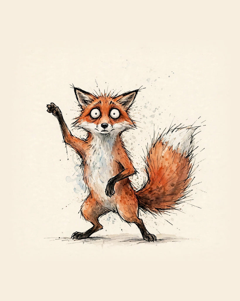 Wordless horrified Fox watercolor art print — the artwork alone on a warm cream background, no text