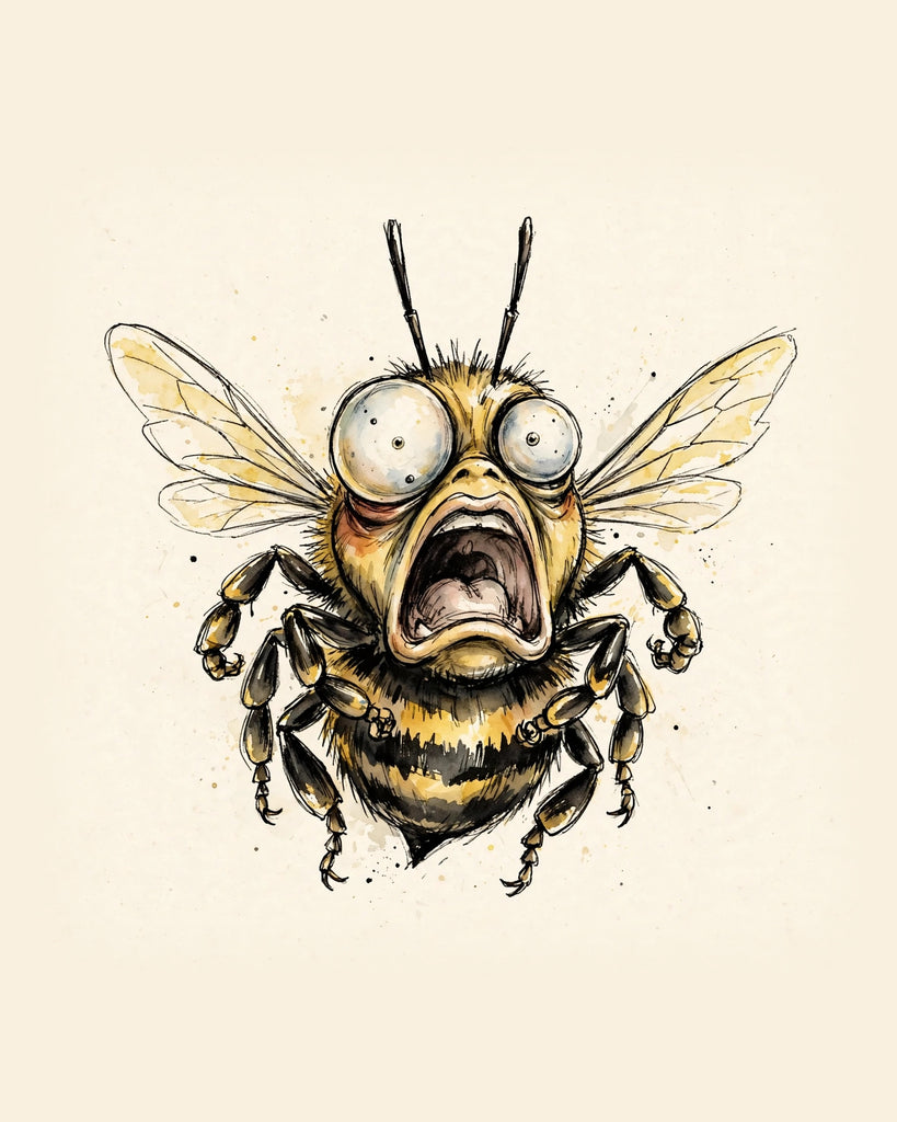 Wordless horrified Bee watercolor art print — the artwork alone on a warm cream background, no text