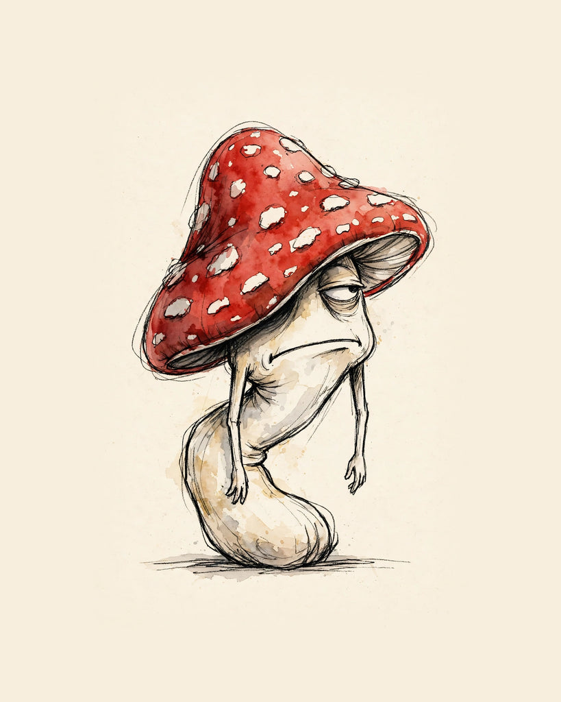 Wordless unbothered Mushroom watercolor art print — the artwork alone on a warm cream background, no text
