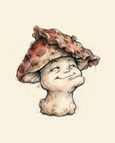 Wordless smug Mushroom watercolor art print — the artwork alone on a warm cream background, no text