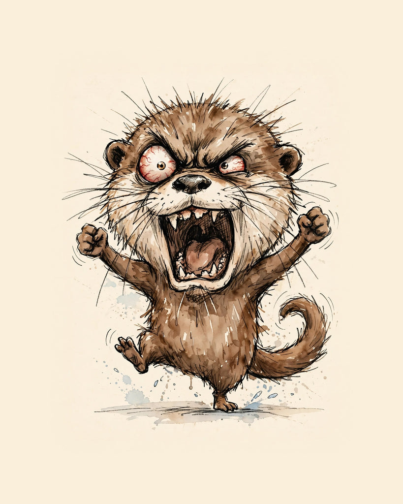 Wordless furious Otter watercolor art print — the artwork alone on a warm cream background, no text