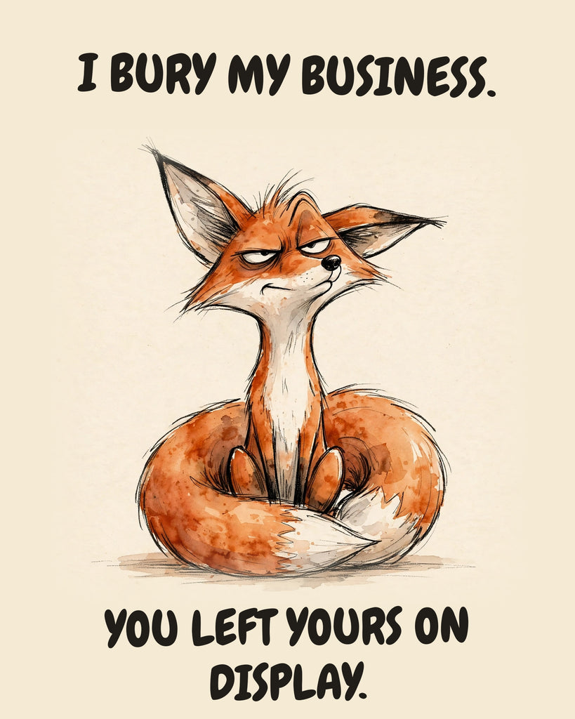 Fox watercolor art print with the saying "I BURY MY BUSINESS. YOU LEFT YOURS ON DISPLAY."