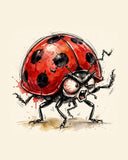 Wordless furious Ladybug watercolor art print — the artwork alone on a warm cream background, no text