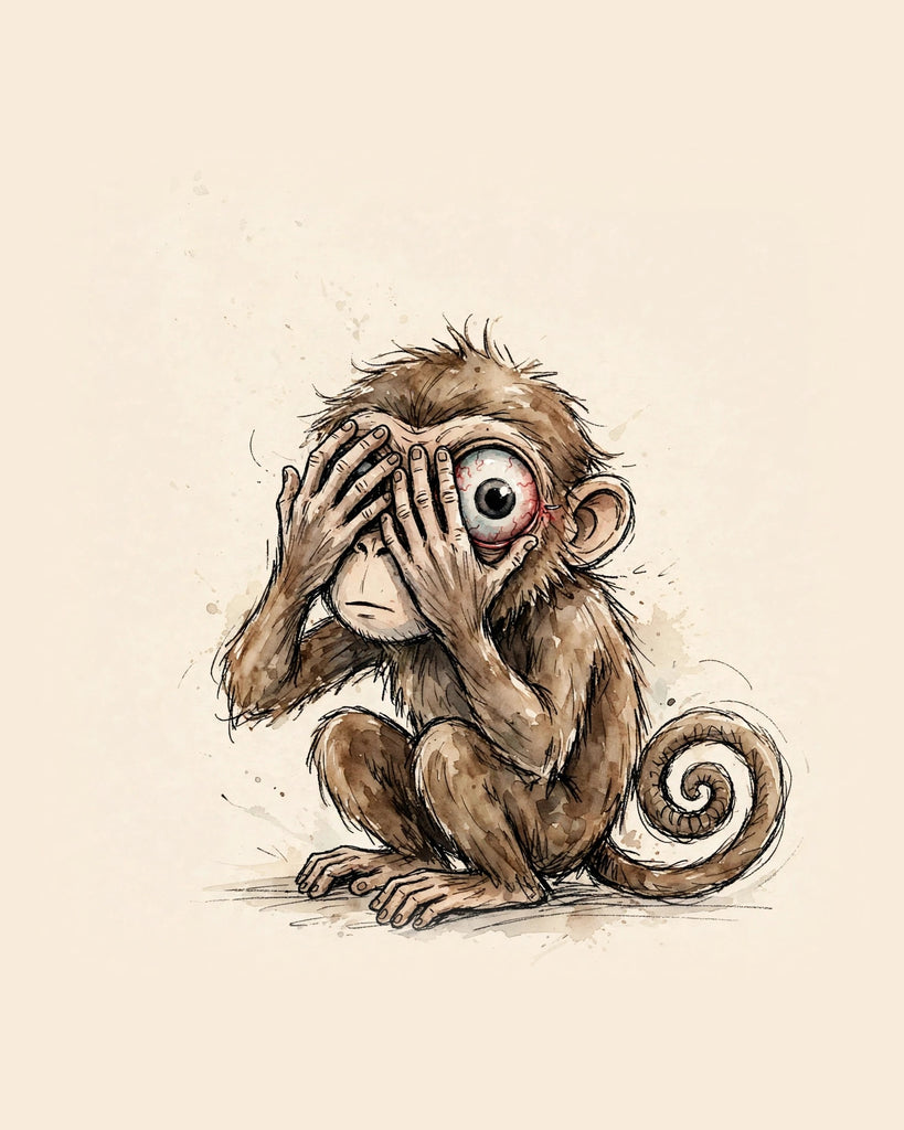 Wordless horrified Monkey watercolor art print — the artwork alone on a warm cream background, no text
