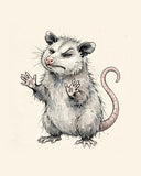 Wordless judgmental Possum watercolor art print — the artwork alone on a warm cream background, no text
