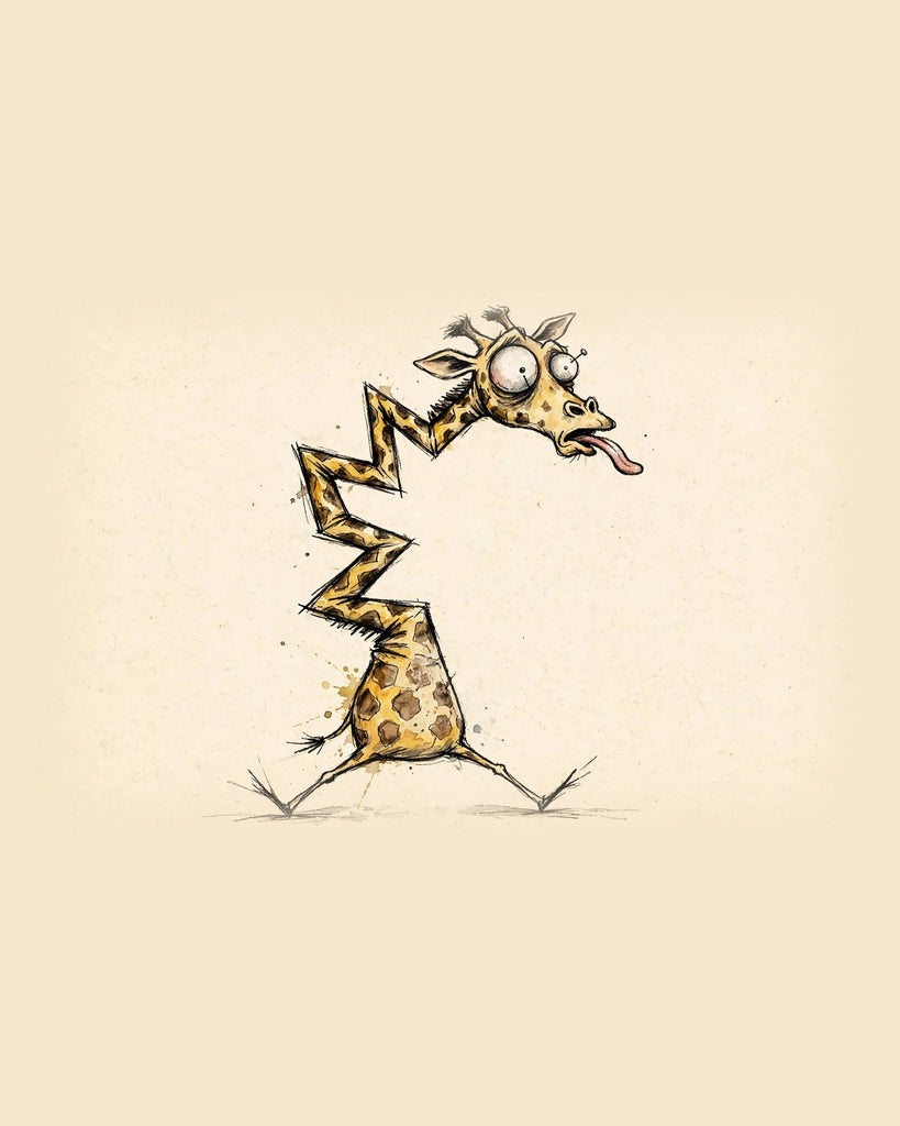 Wordless horrified Giraffe watercolor art print — the artwork alone on a warm cream background, no text