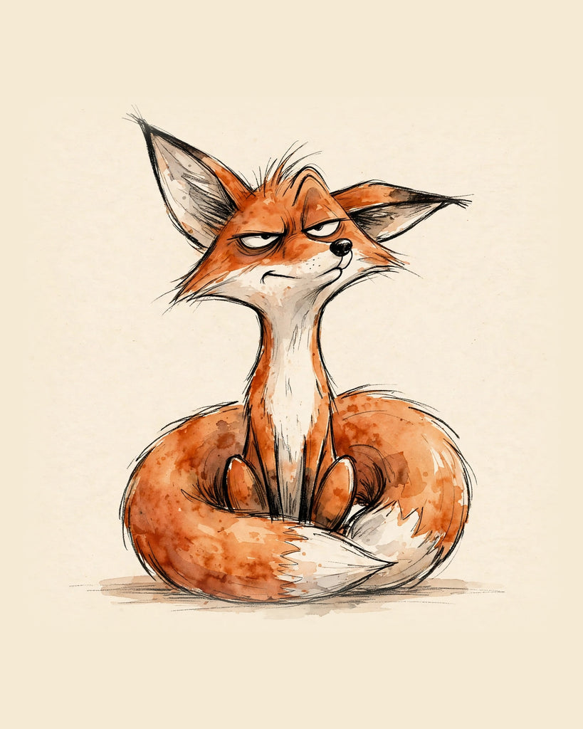 Wordless judgmental Fox watercolor art print — the artwork alone on a warm cream background, no text