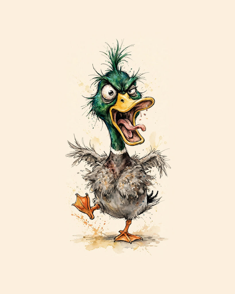 Wordless furious Mallard watercolor art print — the artwork alone on a warm cream background, no text