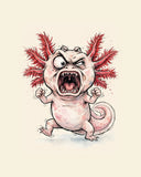 Wordless furious Axolotl watercolor art print — the artwork alone on a warm cream background, no text