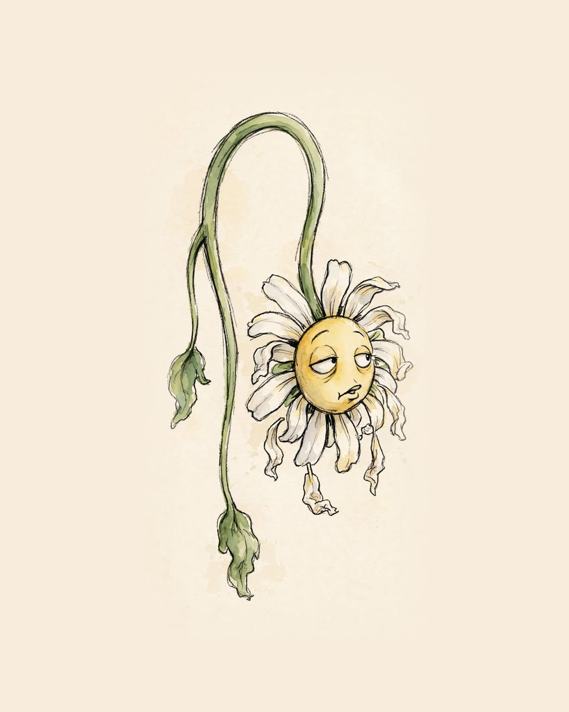 Wordless exhausted Daisies watercolor art print — the artwork alone on a warm cream background, no text