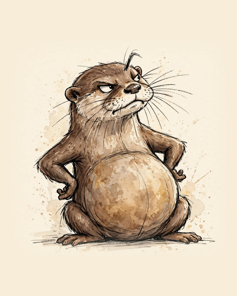 Wordless judgmental Otter watercolor art print — the artwork alone on a warm cream background, no text