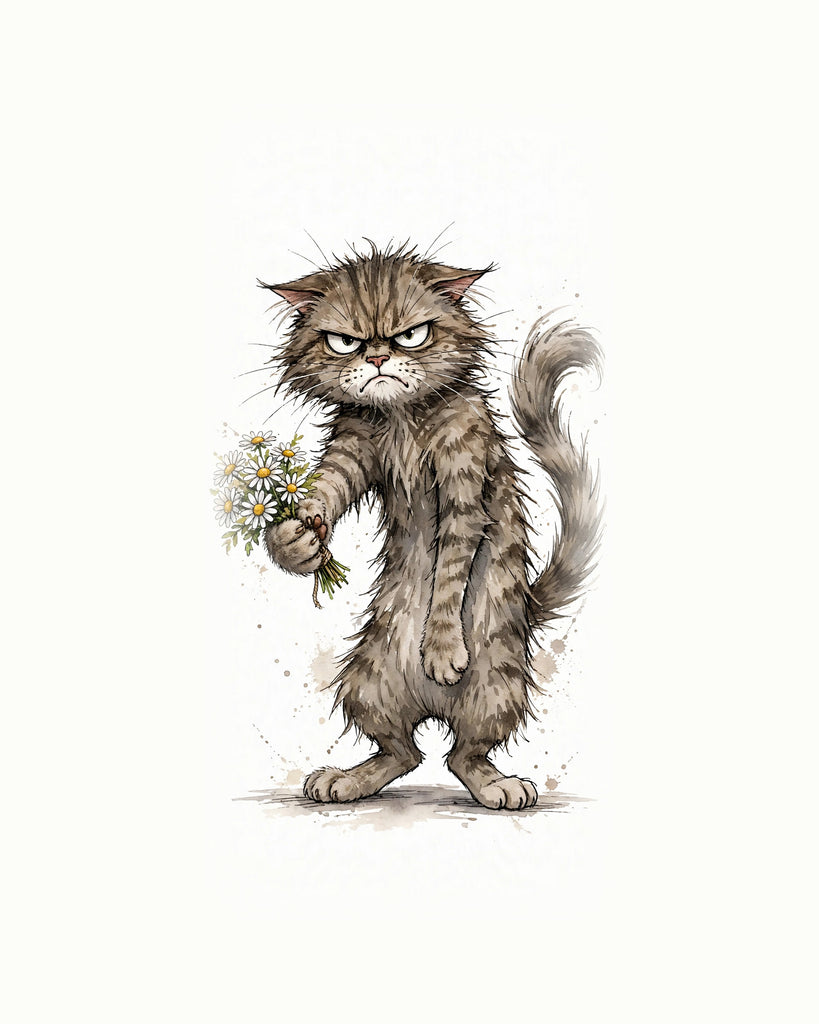 Wordless holy moly Grumpy Cat watercolor art print — the artwork alone on a warm cream background, no text