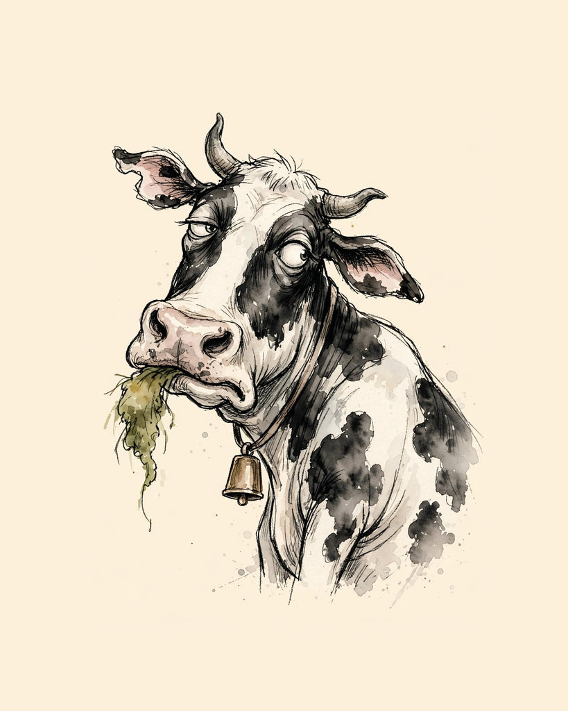 Wordless unbothered Cow watercolor art print — the artwork alone on a warm cream background, no text
