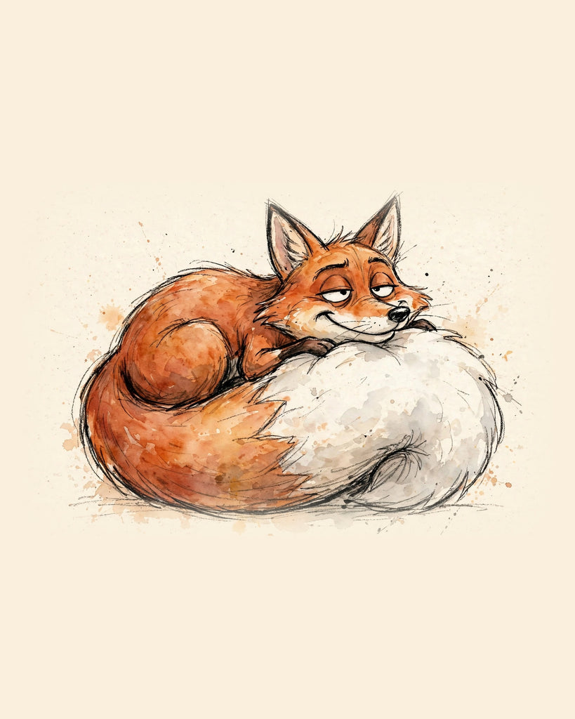 Wordless smug Fox watercolor art print — the artwork alone on a warm cream background, no text