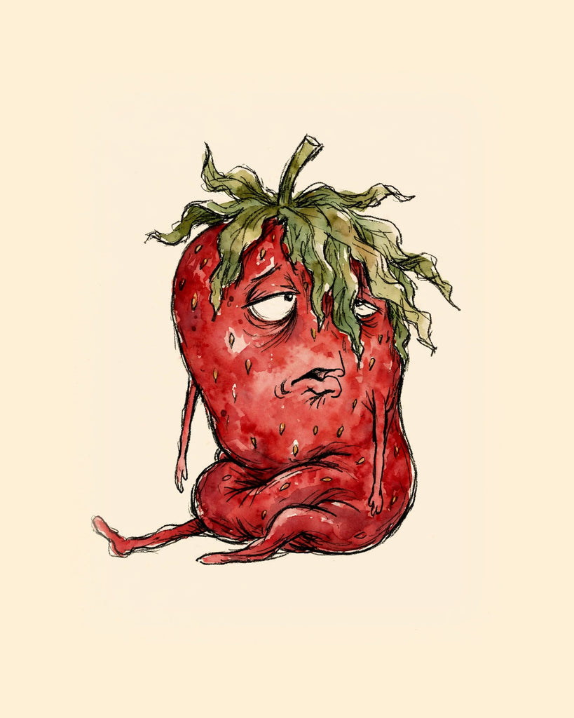 Wordless unbothered Strawberry watercolor art print — the artwork alone on a warm cream background, no text
