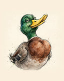 Wordless smug Mallard watercolor art print — the artwork alone on a warm cream background, no text