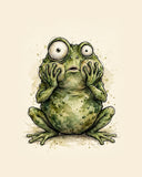 Wordless horrified Frog watercolor art print — the artwork alone on a warm cream background, no text
