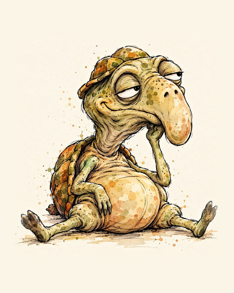 Wordless unbothered Turtle watercolor art print — the artwork alone on a warm cream background, no text