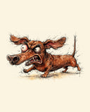 Wordless furious Dachshund watercolor art print — the artwork alone on a warm cream background, no text