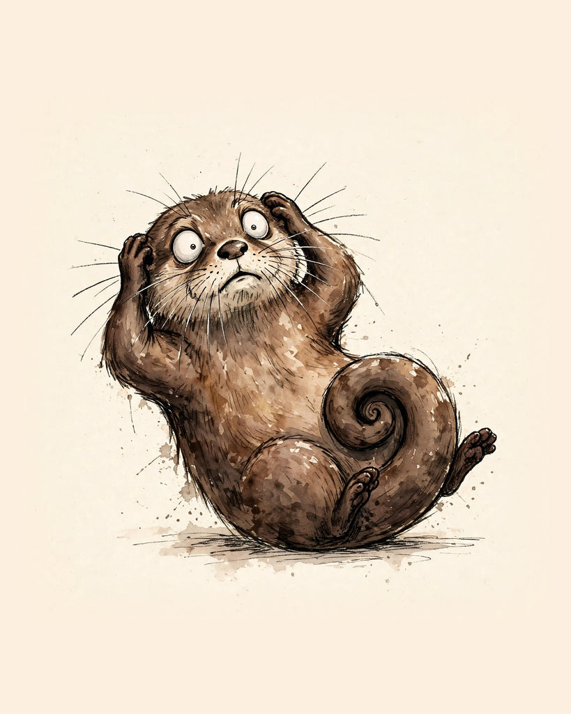 Wordless horrified Otter watercolor art print — the artwork alone on a warm cream background, no text