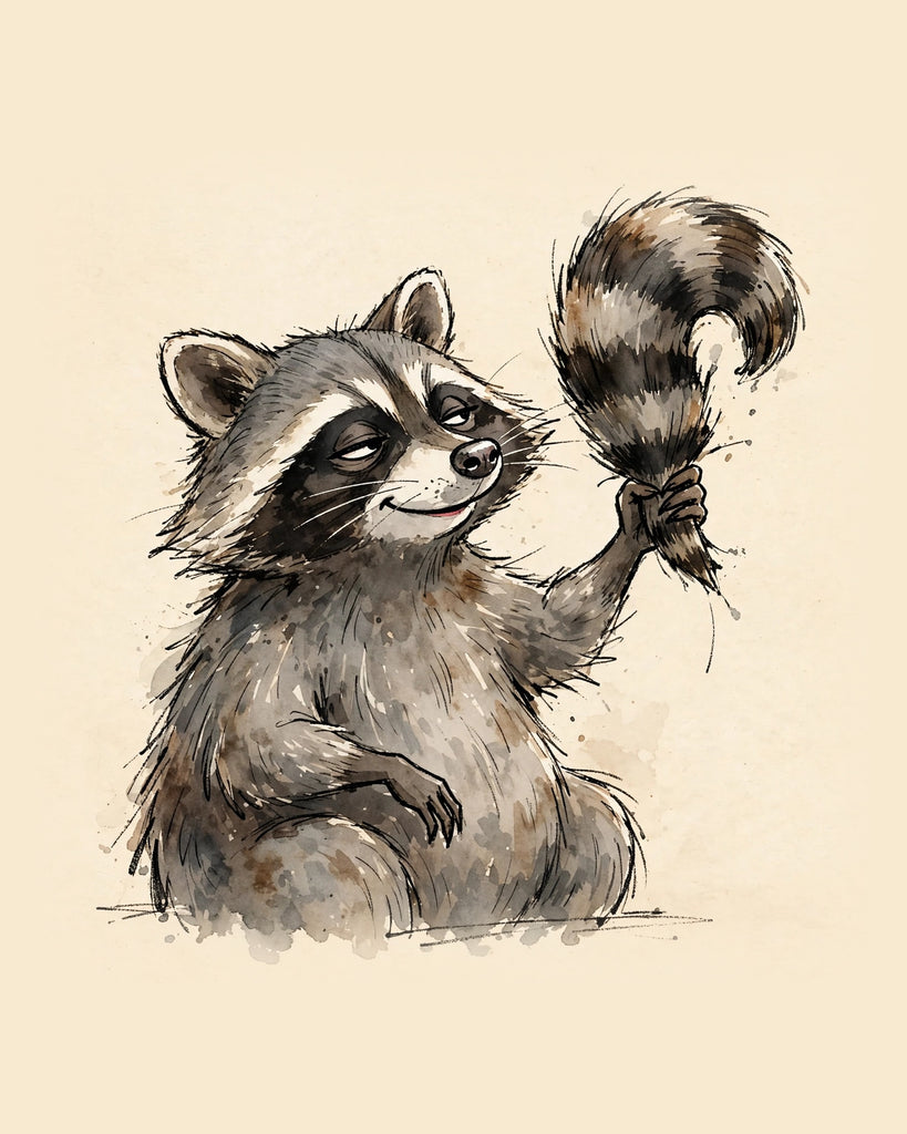 Wordless smug Raccoon watercolor art print — the artwork alone on a warm cream background, no text