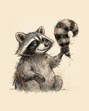 Wordless smug Raccoon watercolor art print — the artwork alone on a warm cream background, no text