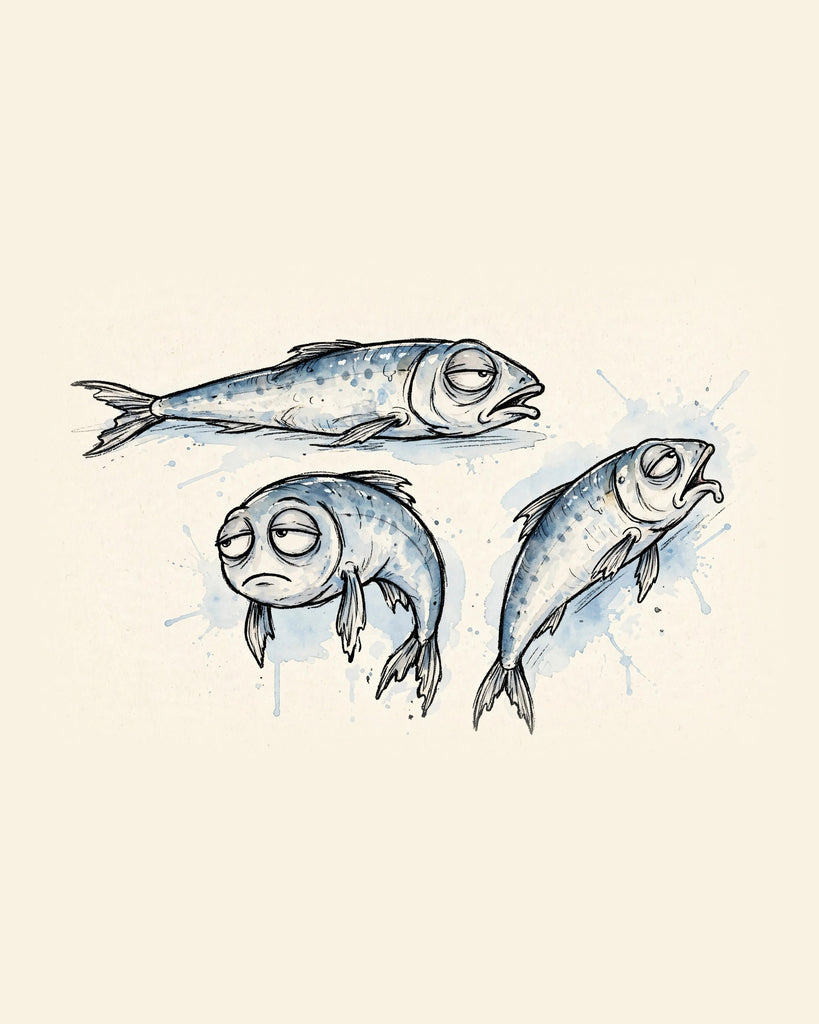 Wordless unbothered Sardines watercolor art print — the artwork alone on a warm cream background, no text