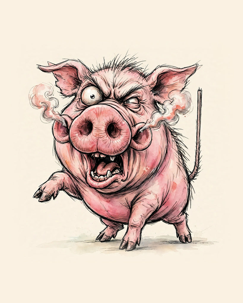 Wordless furious Pig watercolor art print — the artwork alone on a warm cream background, no text