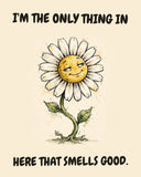Daisies watercolor art print with the saying "I'M THE ONLY THING IN HERE THAT SMELLS GOOD."