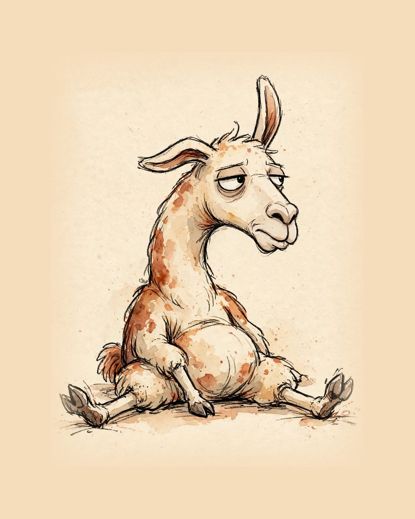 Wordless unbothered Llama watercolor art print — the artwork alone on a warm cream background, no text