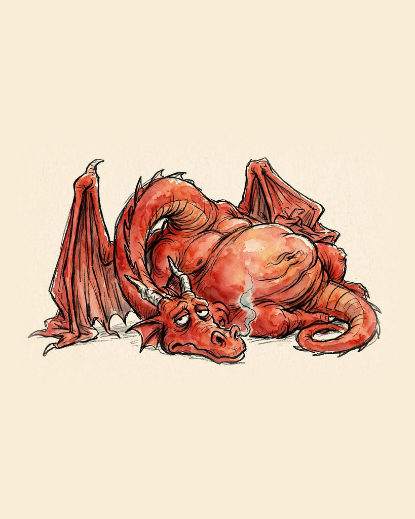 Wordless unbothered Red Dragon watercolor art print — the artwork alone on a warm cream background, no text