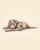 Wordless exhausted Monkey watercolor art print — the artwork alone on a warm cream background, no text