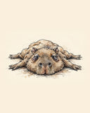 Wordless exhausted Capybara watercolor art print — the artwork alone on a warm cream background, no text