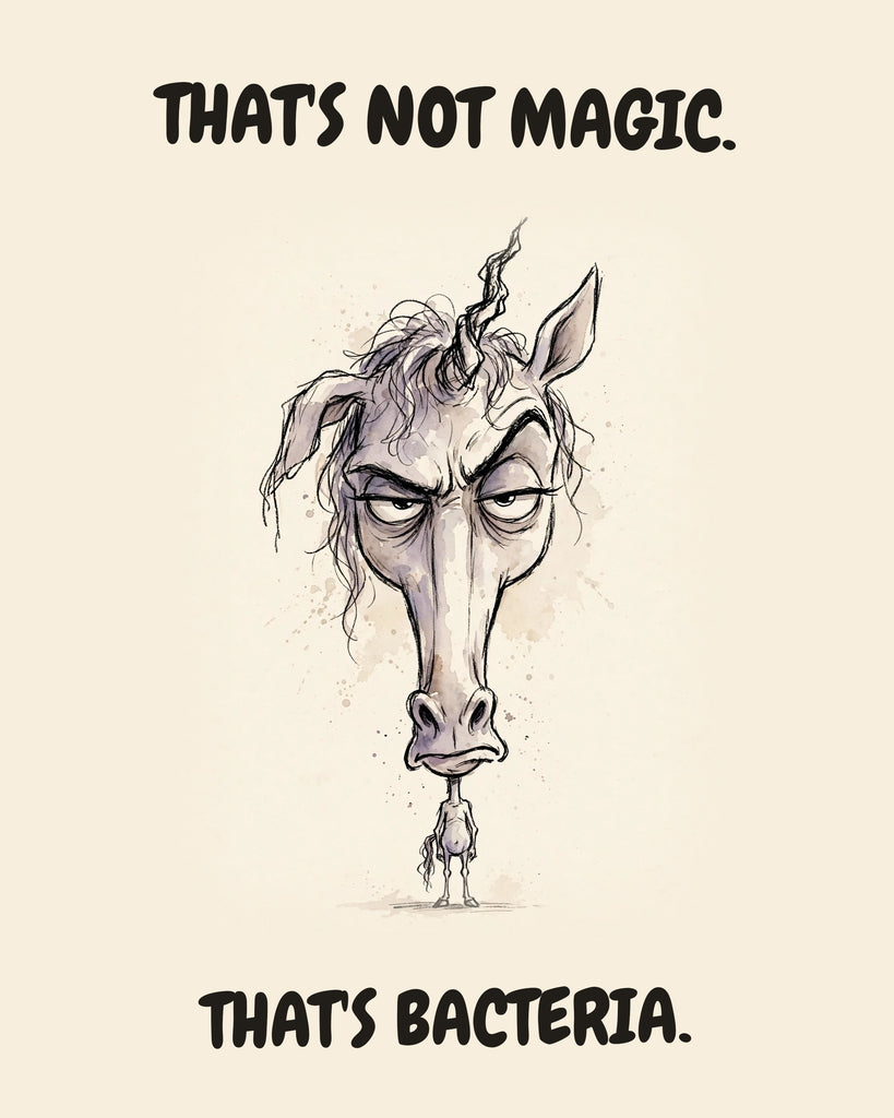 Unicorn watercolor art print with the saying "THAT'S NOT MAGIC. THAT'S BACTERIA."