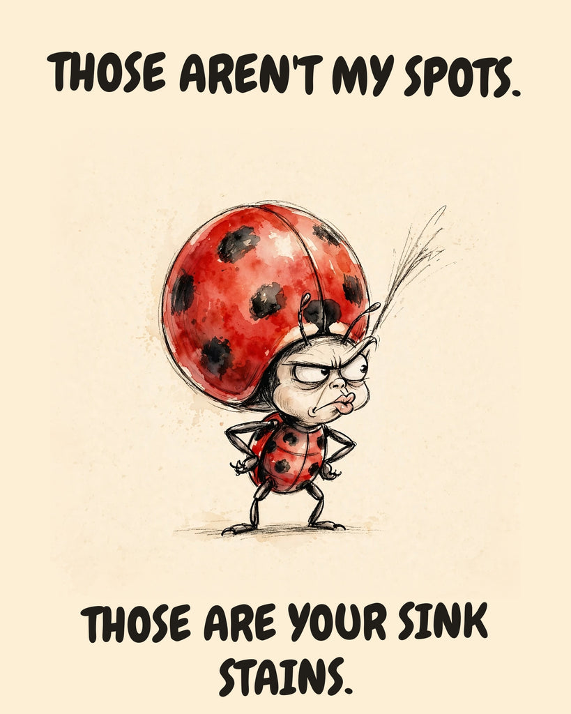 Ladybug watercolor art print with the saying "THOSE AREN'T MY SPOTS. THOSE ARE YOUR SINK STAINS."